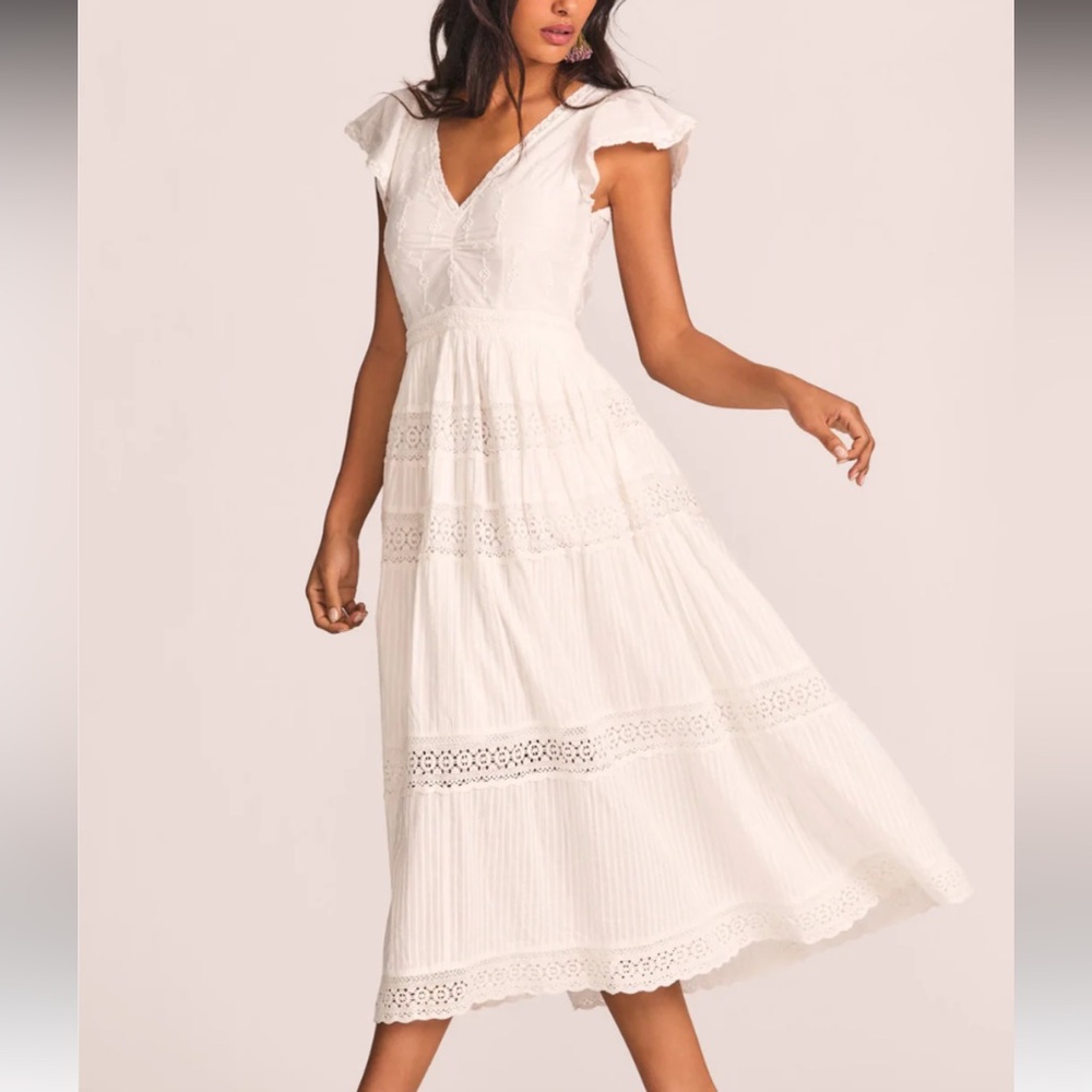 LoveShackFancy White Lace Midi Dress Sz 6 with Pockets